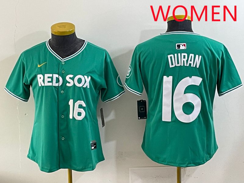 Women 2025 Boston Red Sox #16 Duran Dark Green Joint Name Nike MLB Jersey style 1
